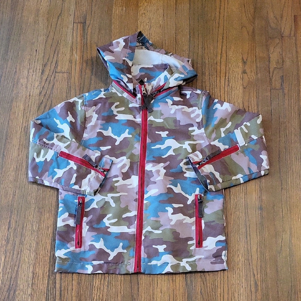 Boden Kids Camouflage Raincoat with Red Accents